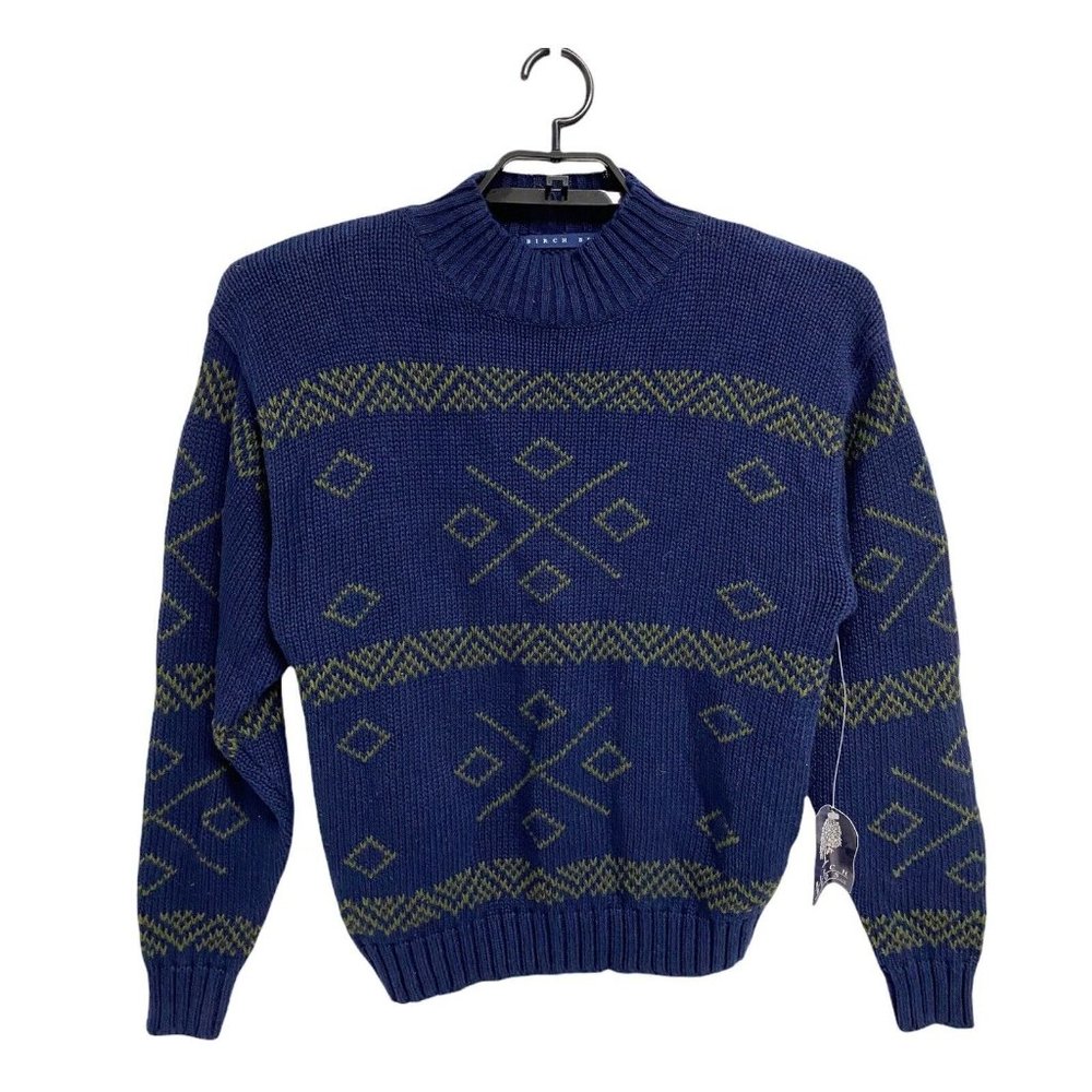 Vintage Birch Bros Women's knit sweater navy blue crew neck size L